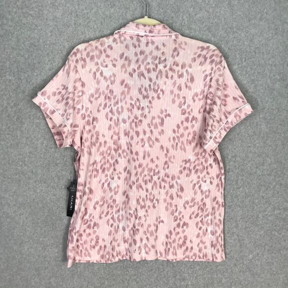 Tahari Shirt Womens Large Pink Leopard Ribbed Button Sleep Pajama PJs Soft Cozy - Picture 8 of 9
